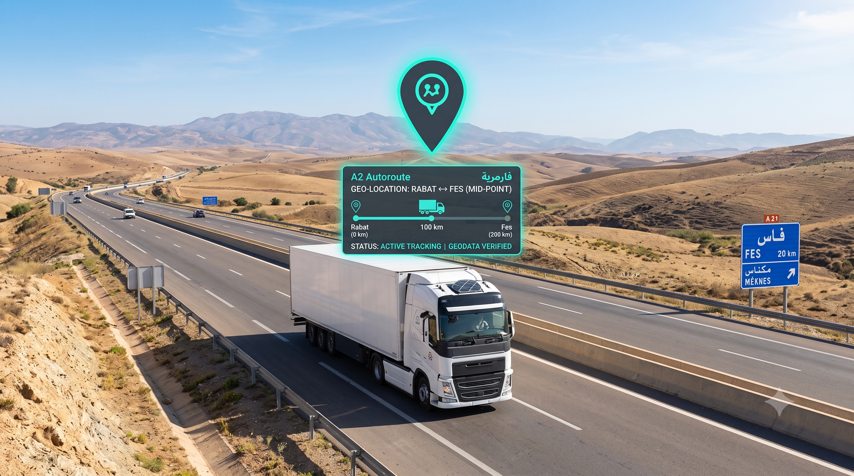 Camion suivi en temps réel sur autoroute par GEOCOM MAROC
